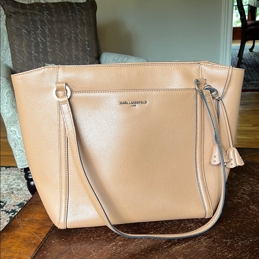 Karl Lagerfeld Tan Tote Bag with Silver Hardware
